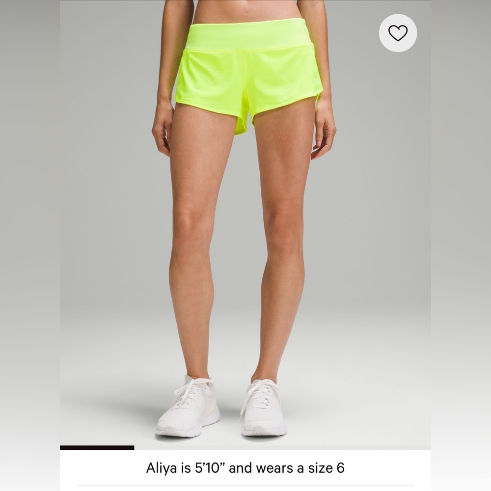 Lululemon low rise speed up Neon Yellow Athletic Shorts

In great condition!